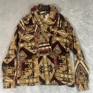 Lauren Ralph Lauren Sweater Womens L Multicolor Belted Wrap Tribal Western